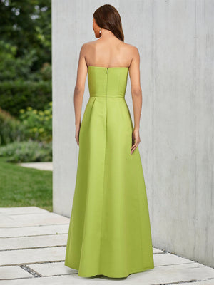 A-Line/Princess Strapless Floor-Length Prom Dresses with Floral Appliqued