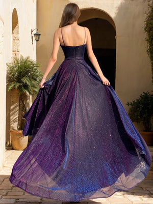 A-Line/Princess Spaghetti Straps Floor-Length Prom Dresses with Sequins