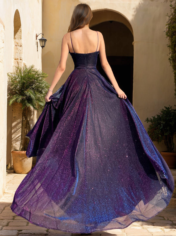 A-Line/Princess Spaghetti Straps Floor-Length Prom Dresses with Sequins