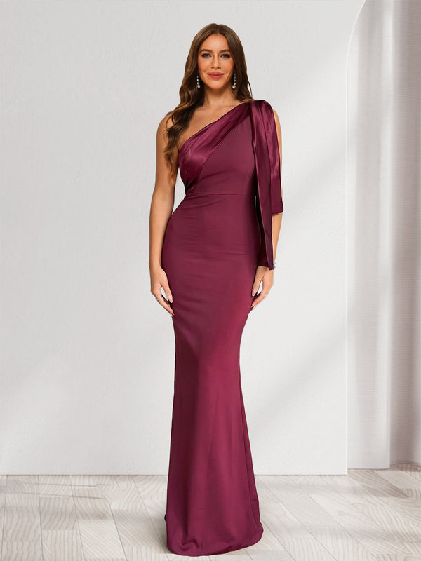 Sheath/Column One-Shoulder Sleeveless Bridesmaid Dresses with Ribbon