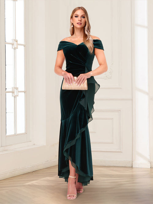 Trumpet/Mermaid Off-the-Shoulder Sleeveless Ankle-Length Mother of the Bride Dresses with Ruffles