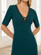 A-Line/Princess V-Neck Half Sleeves Floor-Length Mother of the Bride Dresses with Beading
