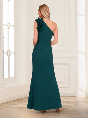 Sheath/Column One-Shoulder Floor-Length Sleeveless Satin Mother of the Bride Dresses with Ruffles