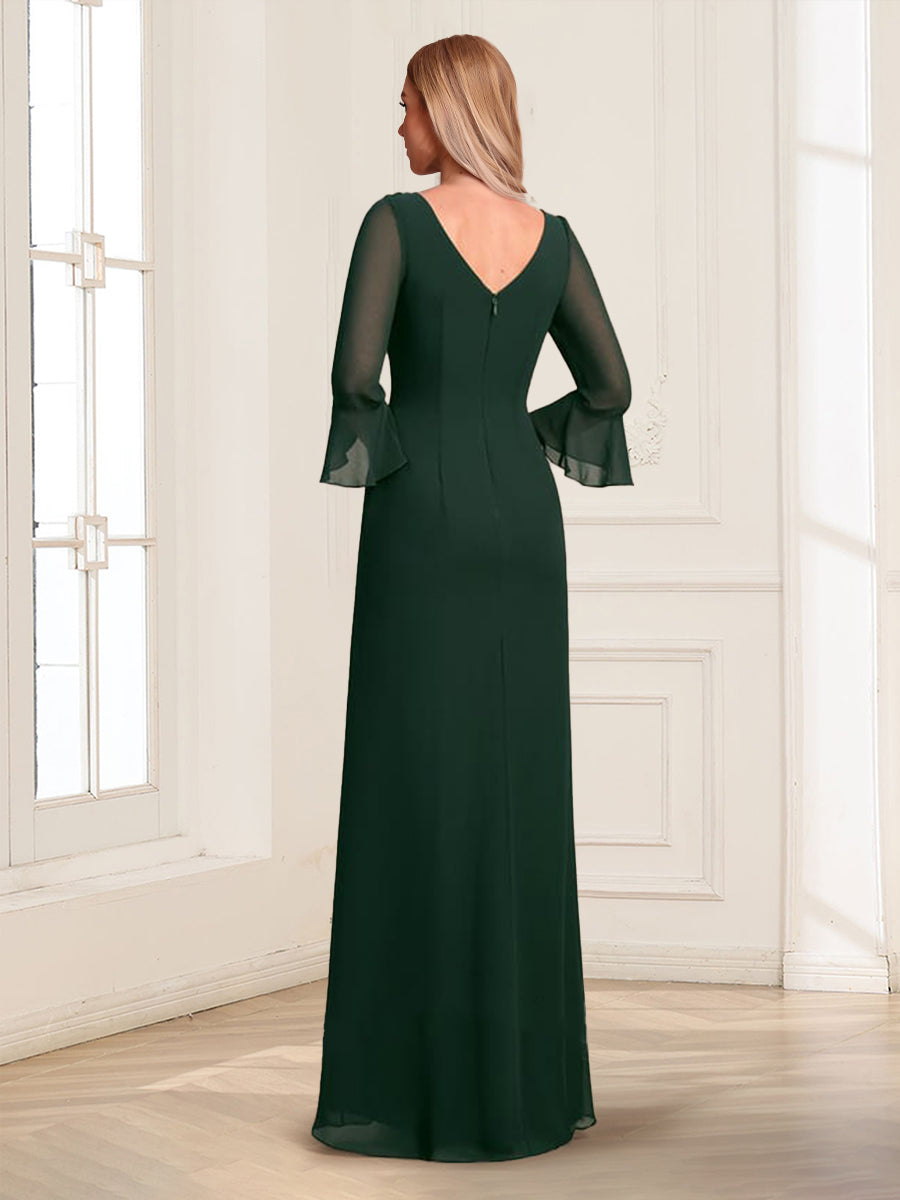 A-Line/Princess Scoop 3/4 Sleeves Floor-Length Mother of the Bride Dresses with Beading &amp; Split Side