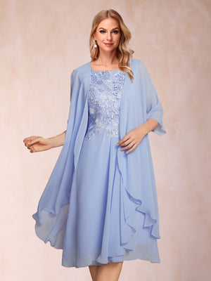 A-Line/Princess Scoop Sleeveless Tea-Length Two Piece Mother of the Bride Dresses with Lace & Appliques
