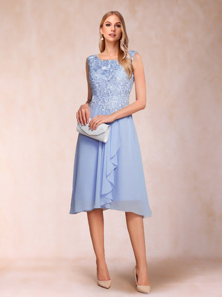 A-Line/Princess Scoop Sleeveless Tea-Length Two Piece Mother of the Bride Dresses with Lace &amp; Appliques