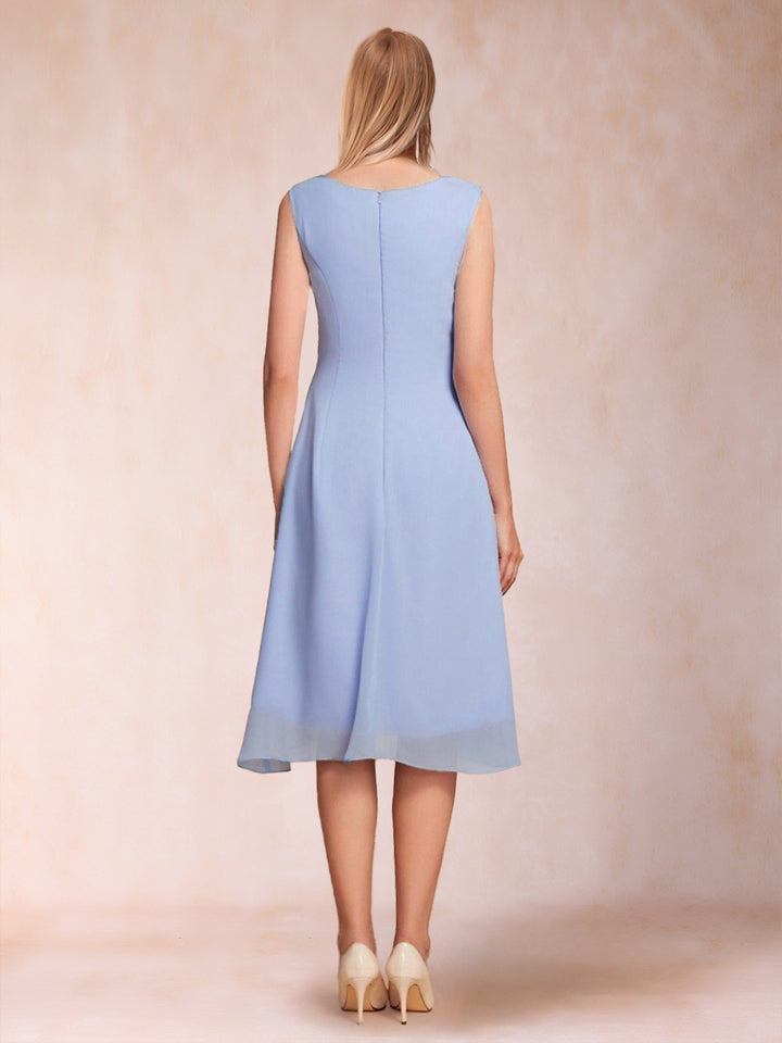A-Line/Princess Scoop Sleeveless Tea-Length Two Piece Mother of the Bride Dresses with Lace &amp; Appliques