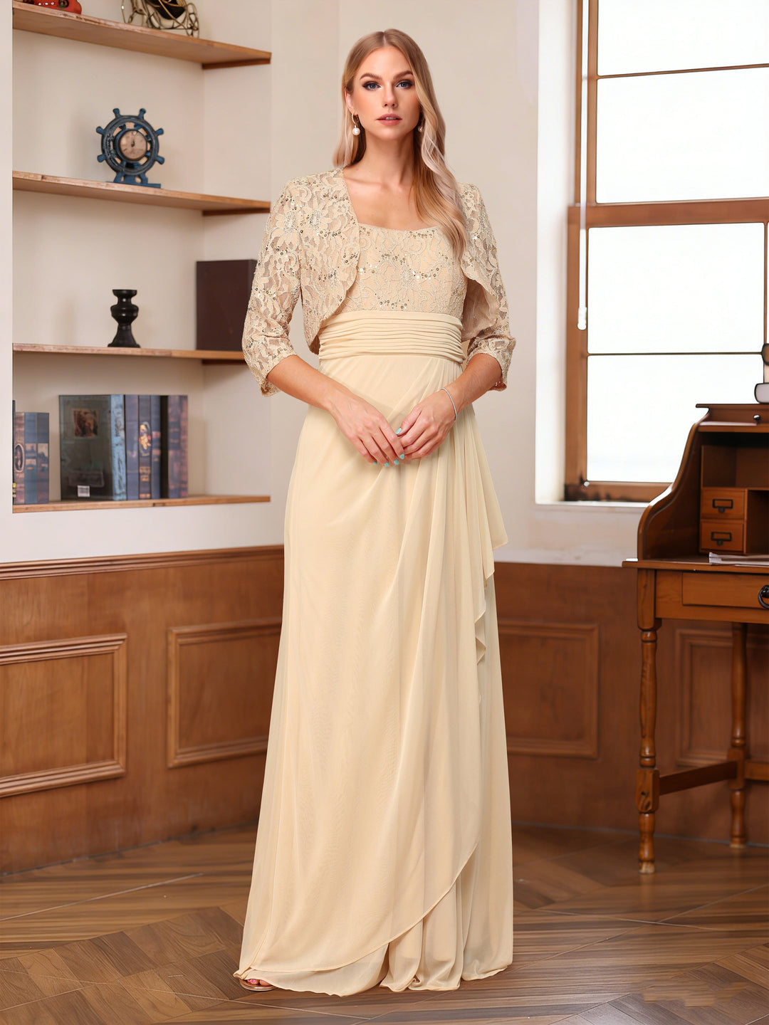 A-Line/Princess Square Neck Sleeveless Floor-Length Mother of the Bride Dresses with Sequins