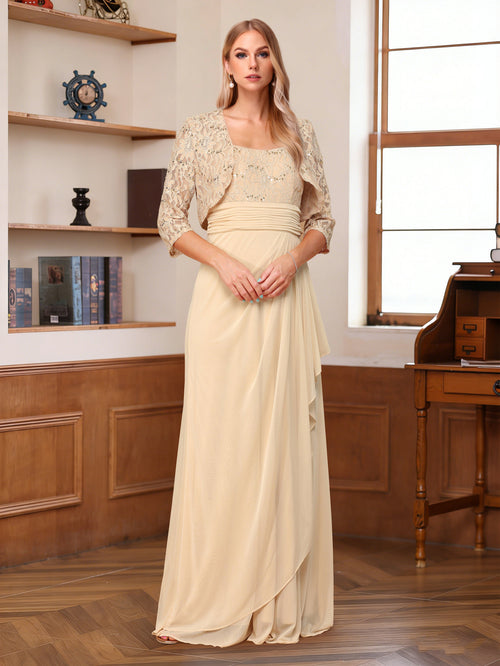 A-Line/Princess Square Neck Sleeveless Floor-Length Mother of the Bride Dresses with Sequins