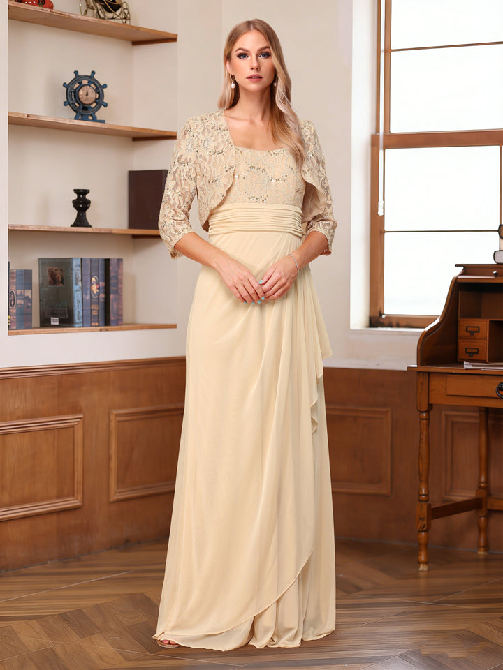 A-Line/Princess Square Neck Sleeveless Floor-Length Mother of the Bride Dresses with Sequins