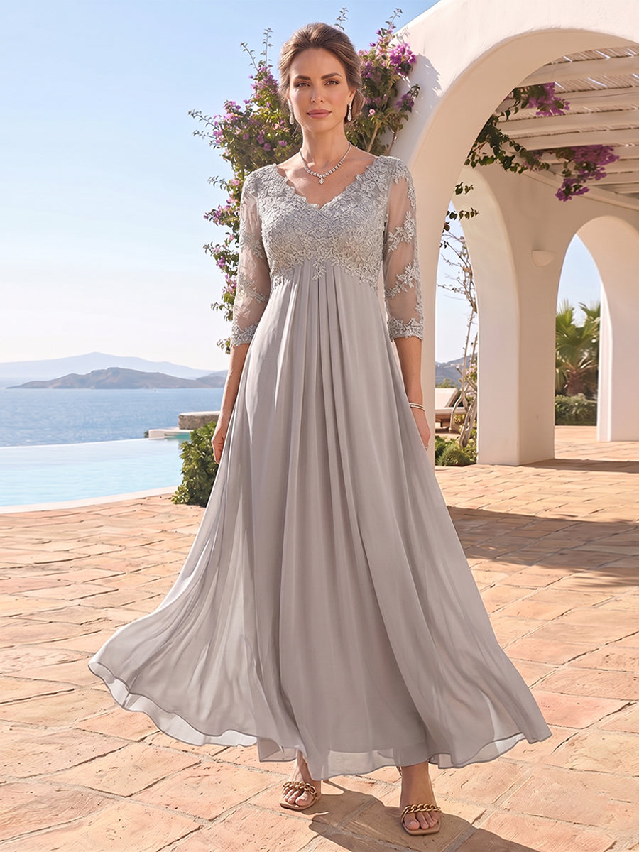 Lavetir A-Line/Princess V-Neck Half Sleeves Floor-Length Mother of the Bride Dresses with Lace & Sequins 2026