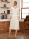 A-Line/Princess Scoop Half Sleeves Tea-Length Mother of the Bride Dresses with Lace&Embroidery