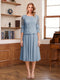 A-Line/Princess Scoop Half Sleeves Tea-Length Mother of the Bride Dresses with Lace&Embroidery