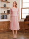 A-Line/Princess Scoop Half Sleeves Tea-Length Mother of the Bride Dresses with Lace&Embroidery