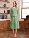 A-Line/Princess Scoop Half Sleeves Tea-Length Mother of the Bride Dresses with Lace&Embroidery