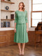 A-Line/Princess Scoop Half Sleeves Tea-Length Mother of the Bride Dresses with Lace&Embroidery