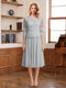 A-Line/Princess Scoop Half Sleeves Tea-Length Mother of the Bride Dresses with Lace&Embroidery