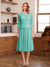 A-Line/Princess Scoop Half Sleeves Tea-Length Mother of the Bride Dresses with Lace&Embroidery