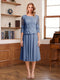 A-Line/Princess Scoop Half Sleeves Tea-Length Mother of the Bride Dresses with Lace&Embroidery