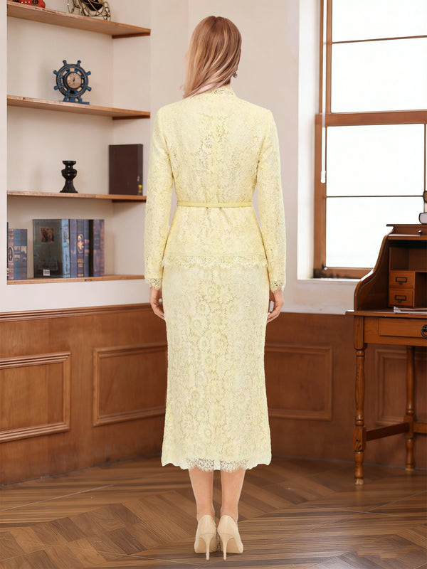 A-Line/Princess  Scoop Long Sleeves Knee-Length Mother of the Bride Dresses with Lace