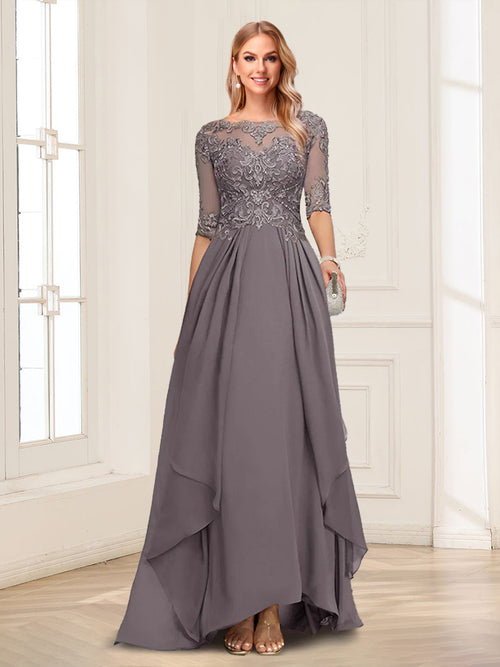 A-Line/Princess Scoop Half Sleeves Floor-Length Mother of the Bride Dresses with Lace