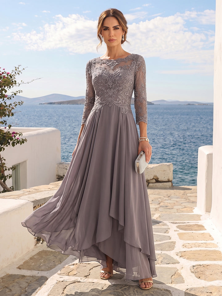 A-Line/Princess Scoop Half Sleeves Floor-Length Mother of the Bride Dresses with Lace