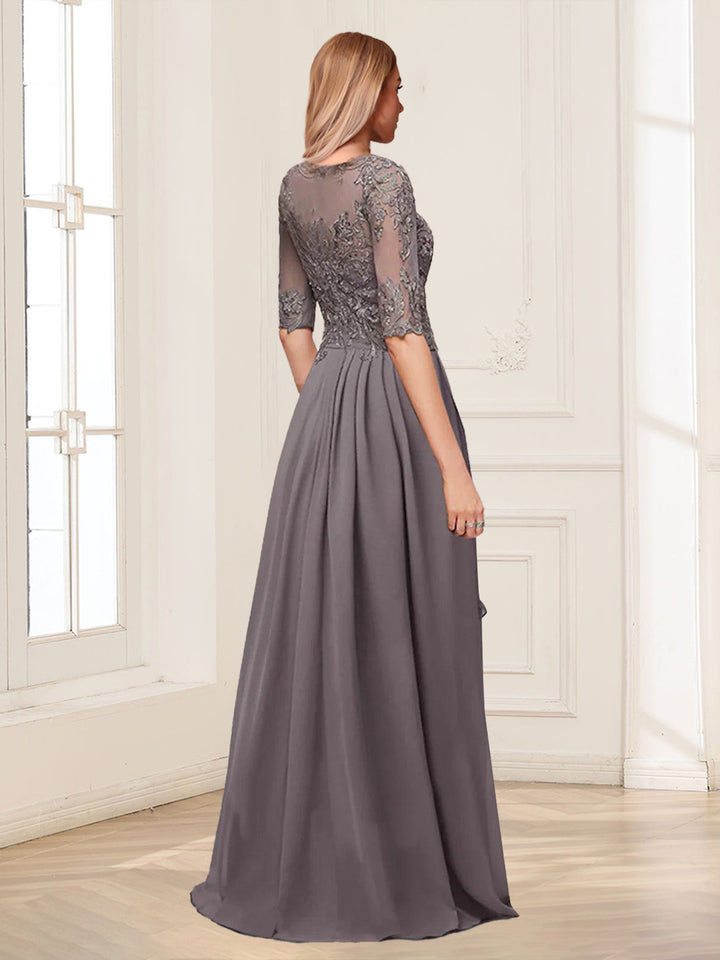 A-Line/Princess Scoop Half Sleeves Floor-Length Mother of the Bride Dresses with Lace