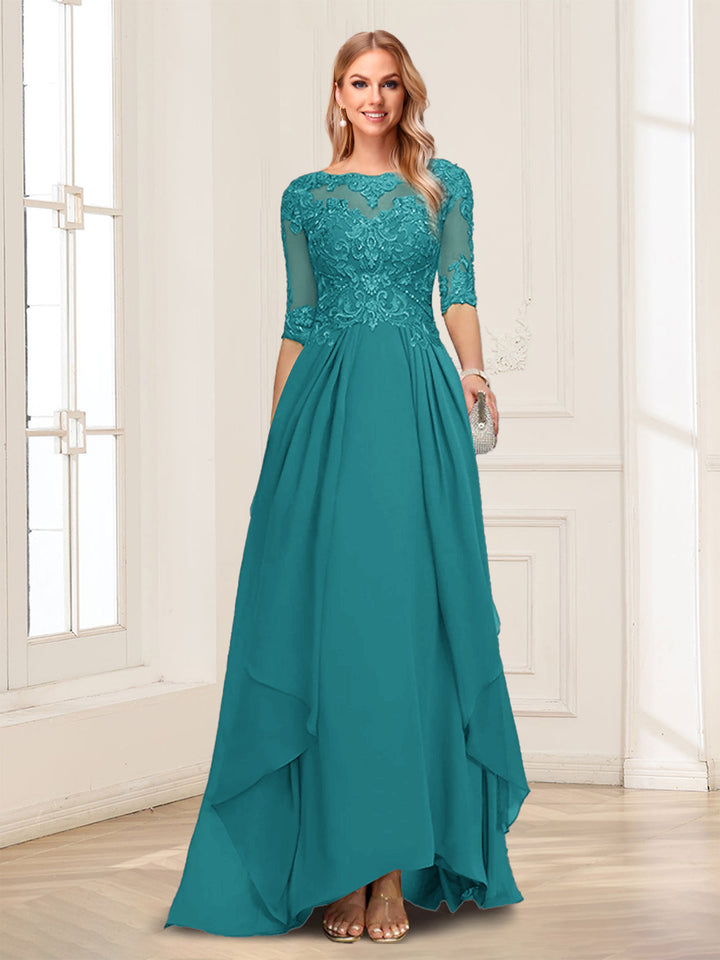 A-Line/Princess Scoop Half Sleeves Floor-Length Mother of the Bride Dresses with Lace