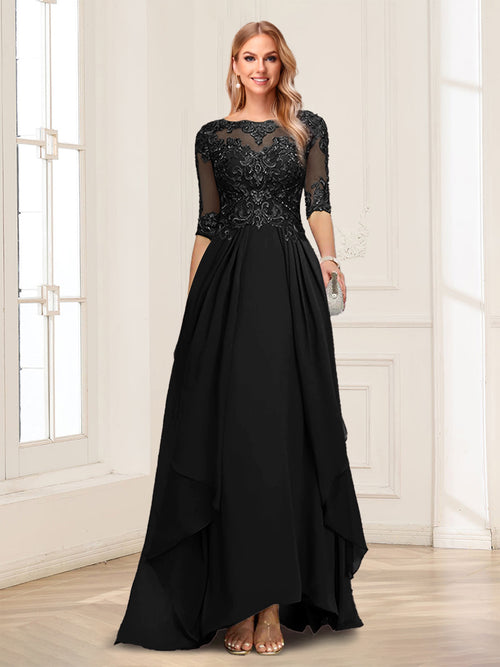 A-Line/Princess Scoop Half Sleeves Floor-Length Mother of the Bride Dresses with Lace