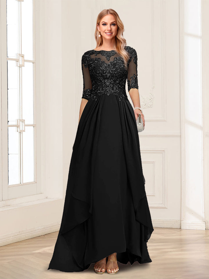 A-Line/Princess Scoop Half Sleeves Floor-Length Mother of the Bride Dresses with Lace