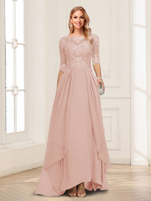 A-Line/Princess Scoop Half Sleeves Floor-Length Mother of the Bride Dresses with Lace