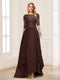 A-Line/Princess Scoop Half Sleeves Floor-Length Mother of the Bride Dresses with Lace