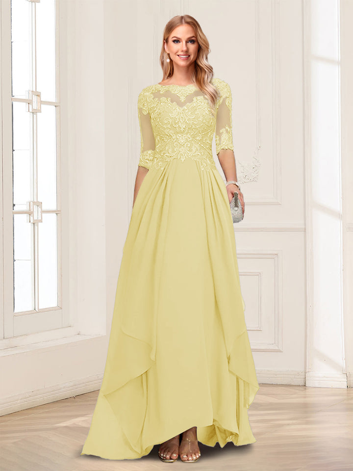 A-Line/Princess Scoop Half Sleeves Floor-Length Mother of the Bride Dresses with Lace