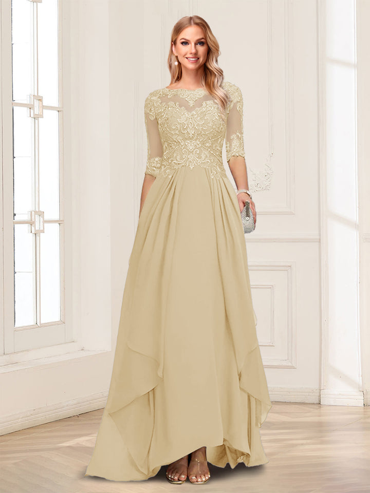 A-Line/Princess Scoop Half Sleeves Floor-Length Mother of the Bride Dresses with Lace
