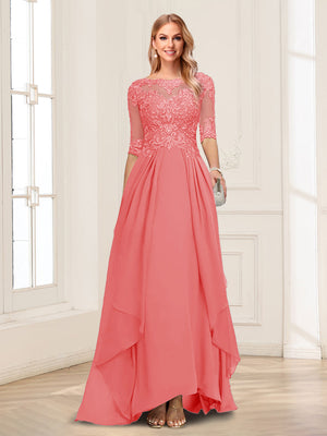 A-Line/Princess Scoop Half Sleeves Floor-Length Mother of the Bride Dresses with Lace