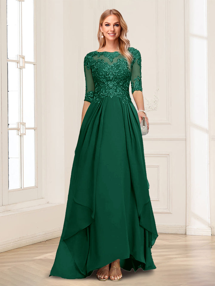 A-Line/Princess Scoop Half Sleeves Floor-Length Mother of the Bride Dresses with Lace
