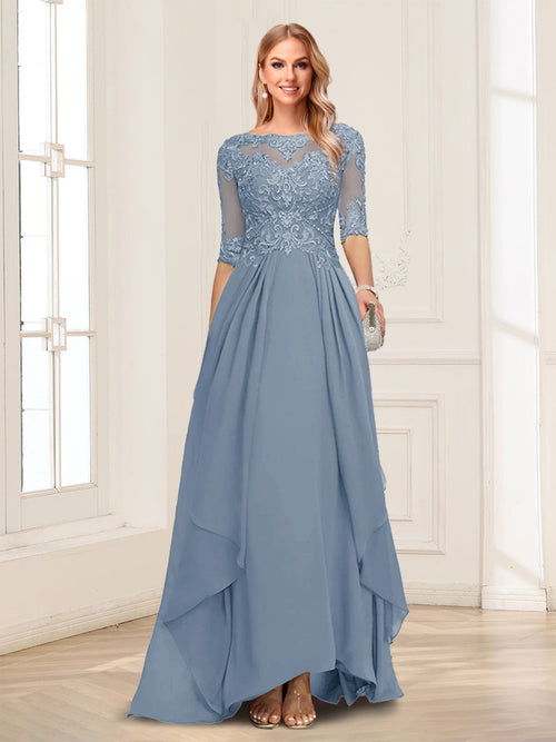 A-Line/Princess Scoop Half Sleeves Floor-Length Mother of the Bride Dresses with Lace