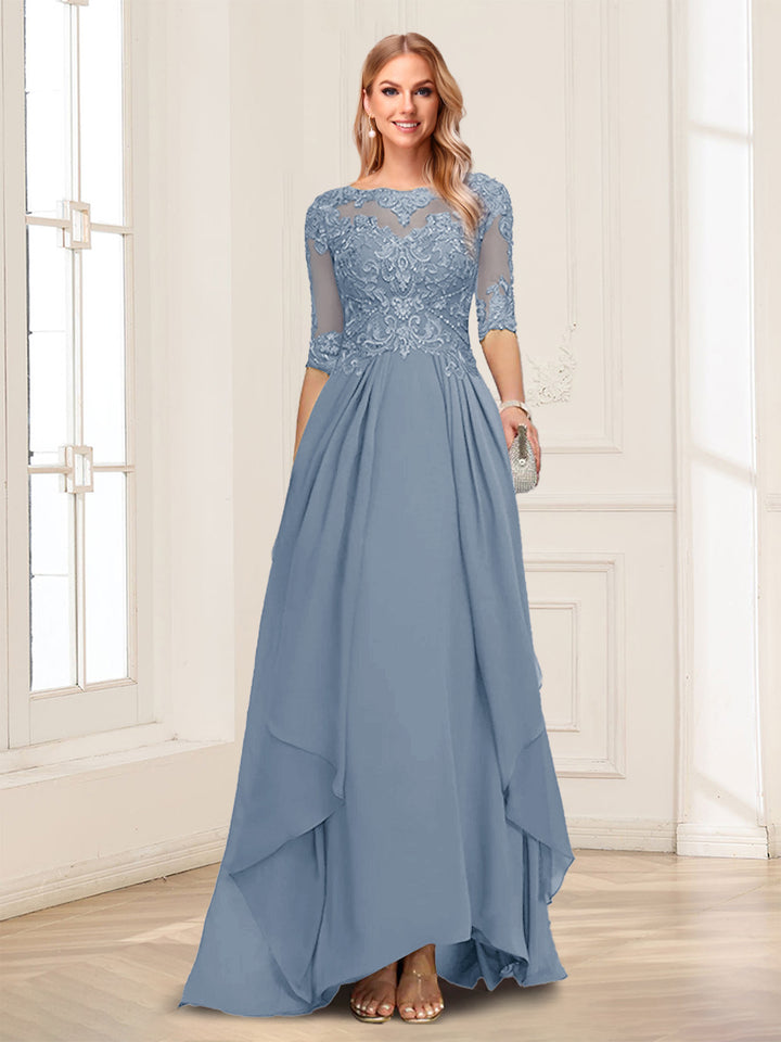 A-Line/Princess Scoop Half Sleeves Floor-Length Mother of the Bride Dresses with Lace