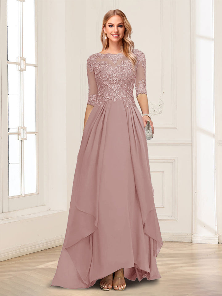 A-Line/Princess Scoop Half Sleeves Floor-Length Mother of the Bride Dresses with Lace