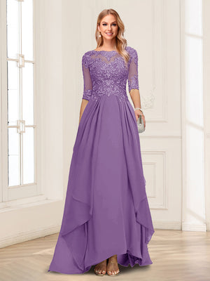 A-Line/Princess Scoop Half Sleeves Floor-Length Mother of the Bride Dresses with Lace