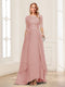 A-Line/Princess Scoop Half Sleeves Floor-Length Mother of the Bride Dresses with Lace