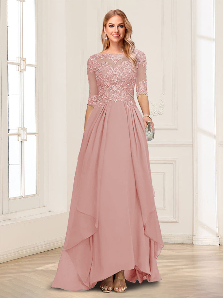A-Line/Princess Scoop Half Sleeves Floor-Length Mother of the Bride Dresses with Lace