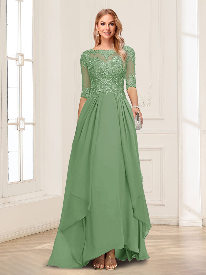 A-Line/Princess Scoop Half Sleeves Floor-Length Mother of the Bride Dresses with Lace