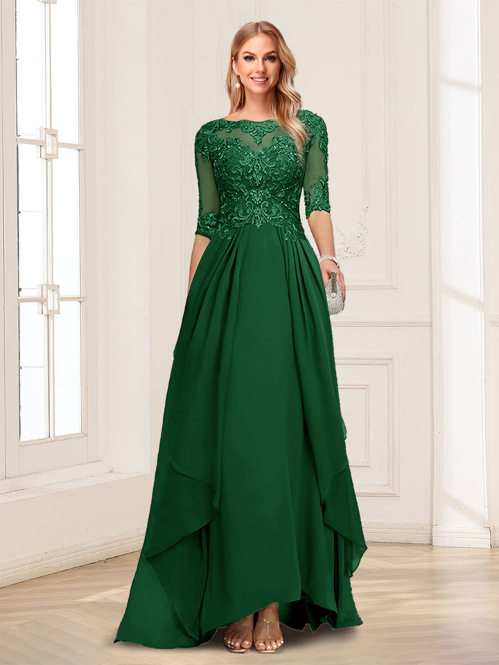 A-Line/Princess Scoop Half Sleeves Floor-Length Mother of the Bride Dresses with Lace