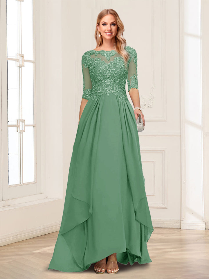 A-Line/Princess Scoop Half Sleeves Floor-Length Mother of the Bride Dresses with Lace