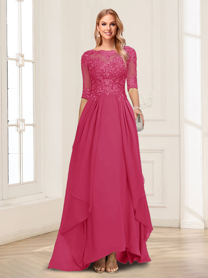 A-Line/Princess Scoop Half Sleeves Floor-Length Mother of the Bride Dresses with Lace