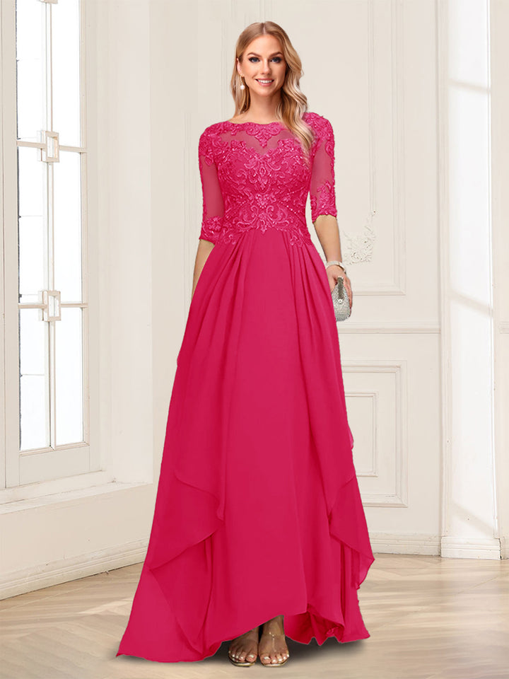 A-Line/Princess Scoop Half Sleeves Floor-Length Mother of the Bride Dresses with Lace