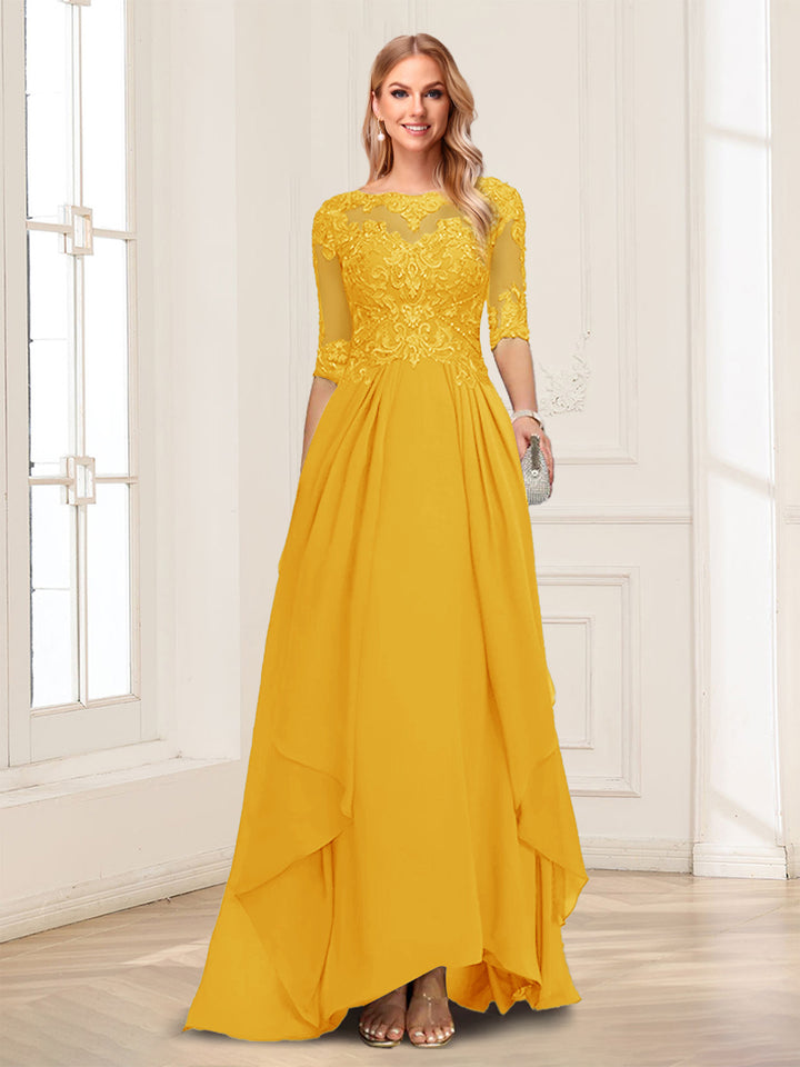 A-Line/Princess Scoop Half Sleeves Floor-Length Mother of the Bride Dresses with Lace