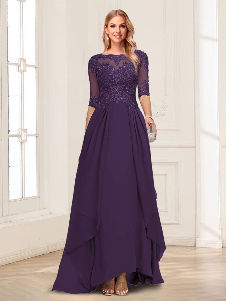 A-Line/Princess Scoop Half Sleeves Floor-Length Mother of the Bride Dresses with Lace