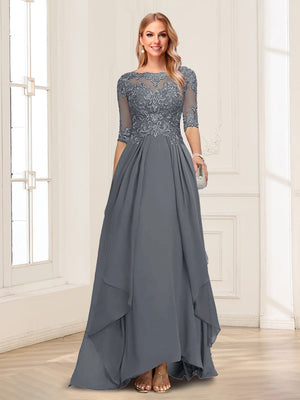 A-Line/Princess Scoop Half Sleeves Floor-Length Mother of the Bride Dresses with Lace